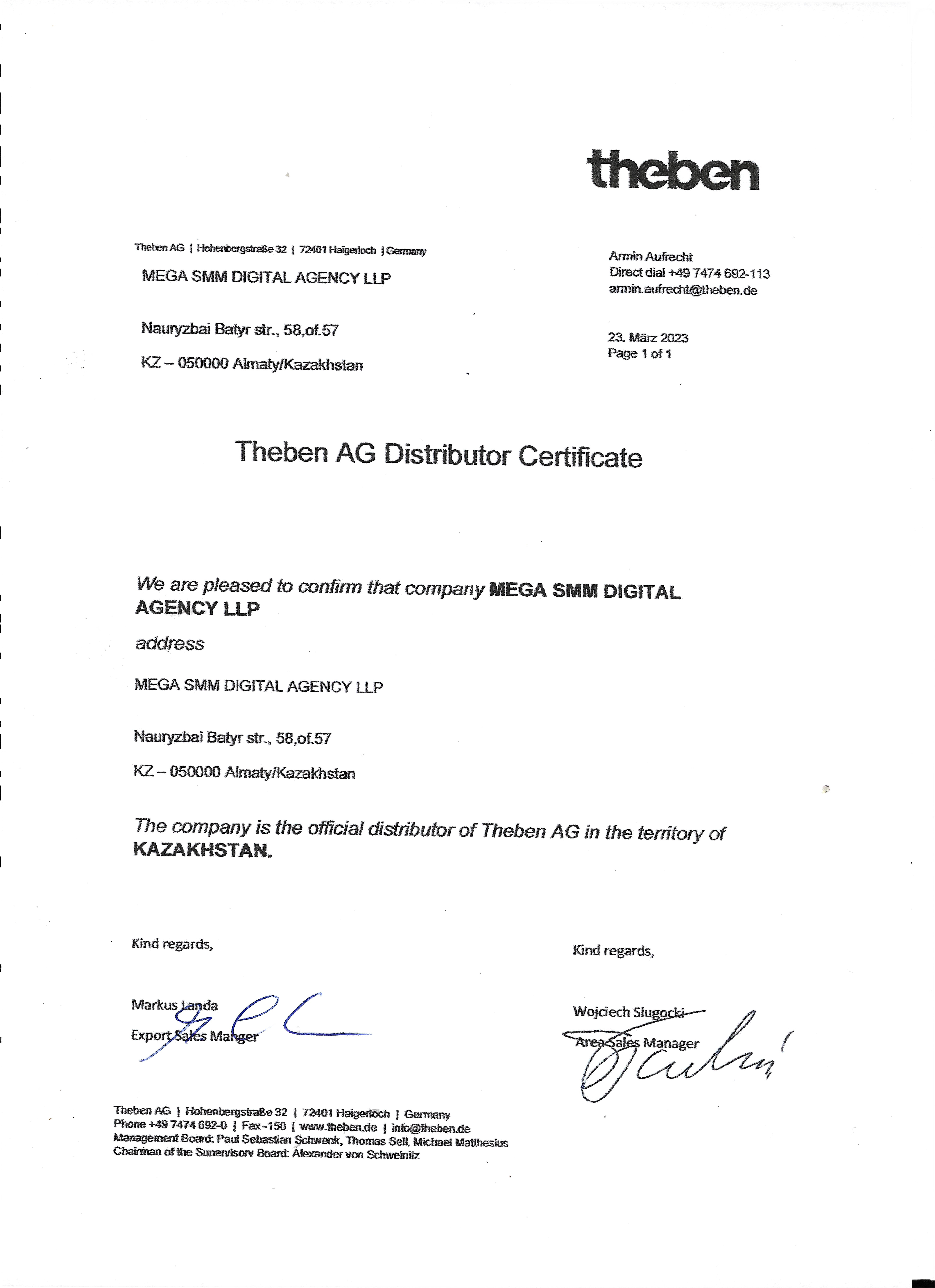 Официальный представитель Theben AG в Казахстане Официальный представитель Theben AG в Казахстане
